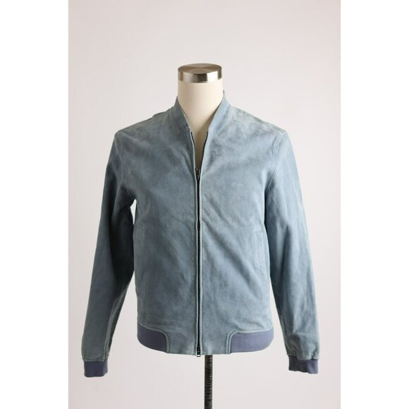 $1,255 Herno Suede Leather Bomber Jacket SZ 48/38 Baby Blue NWT
